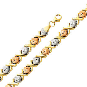 14K Tri-Color Gold Light Stampato Bracelet - Textured Diamond-Cut Finish