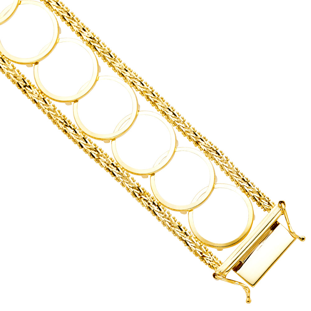 Gold bracelet with circular links on a white background available on the TX.ORO website.