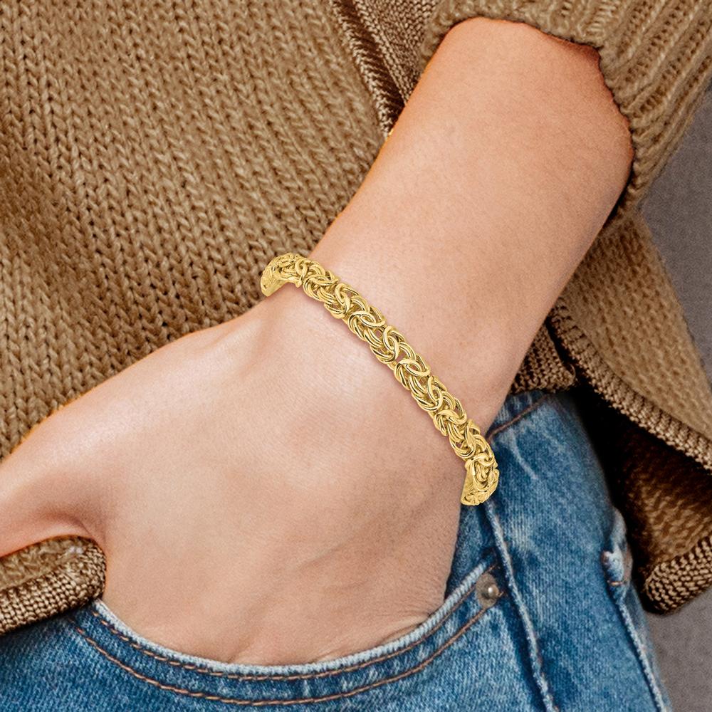 14K Yellow Gold Oval Hollow Byzantine Bracelet - Bold Unisex Luxury Chain Bracelet