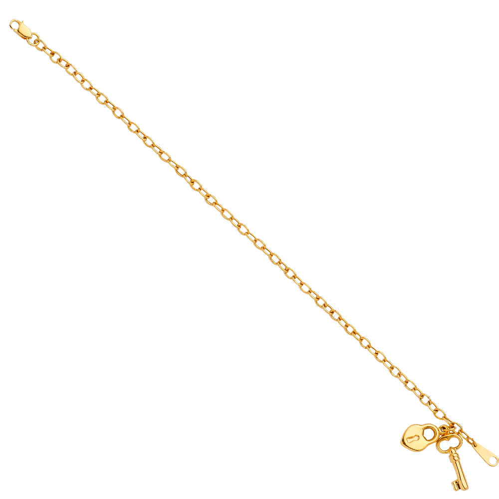 Gold chain necklace with a key pendant on a white background