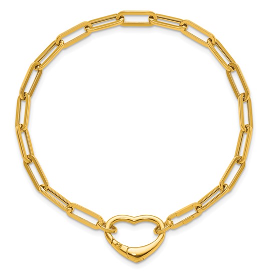 14K Yellow Gold Dangling Heart Paperclip Chain Bracelet for Women - 7.5"