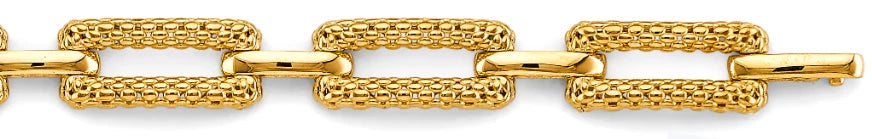 14K Yellow Gold Hollow Mesh Rectangle Link Bracelet - Geometric Chain Design