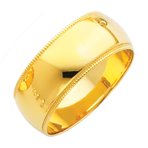 14K Yellow Gold Milgrain Comfort Fit Wedding Band Ring - 3mm to 8mm Unisex