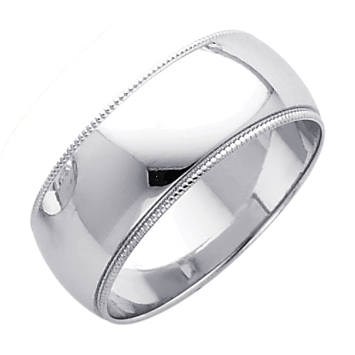 Silver ring with milgrain detailing on a white background