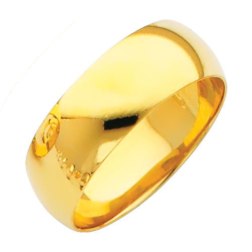 14K Yellow Gold 7mm Plain Regular Fit Unisex Wedding Band Ring