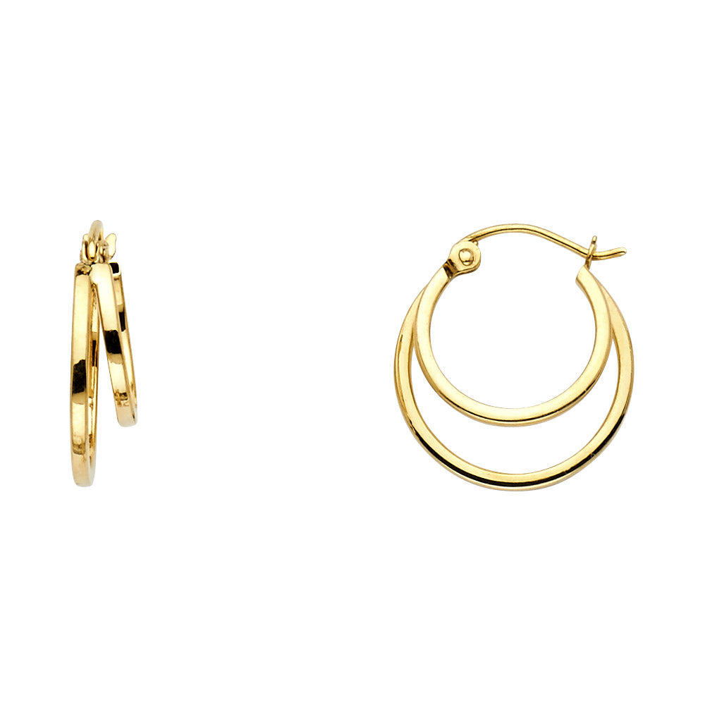 14K Two-Tone Gold 2 Line Hollow Hoop Earrings