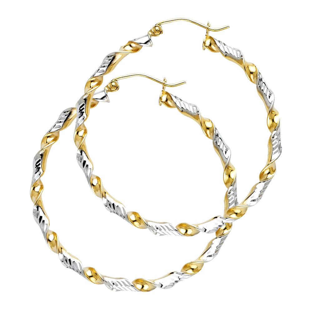 14K Two-Tone Gold DC Swirl Hoop Earrings