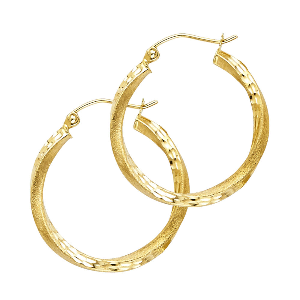 14K Yellow Gold SF DC Swirl Hoop Earrings