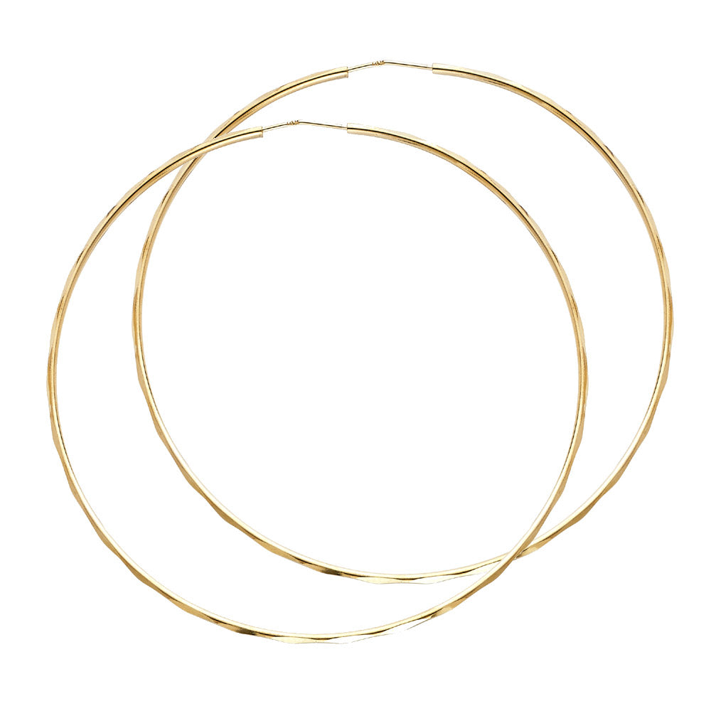 14K Yellow Gold Simple Angled Hoop Diamond-Cut Faceted Modern Minimal Earrings
