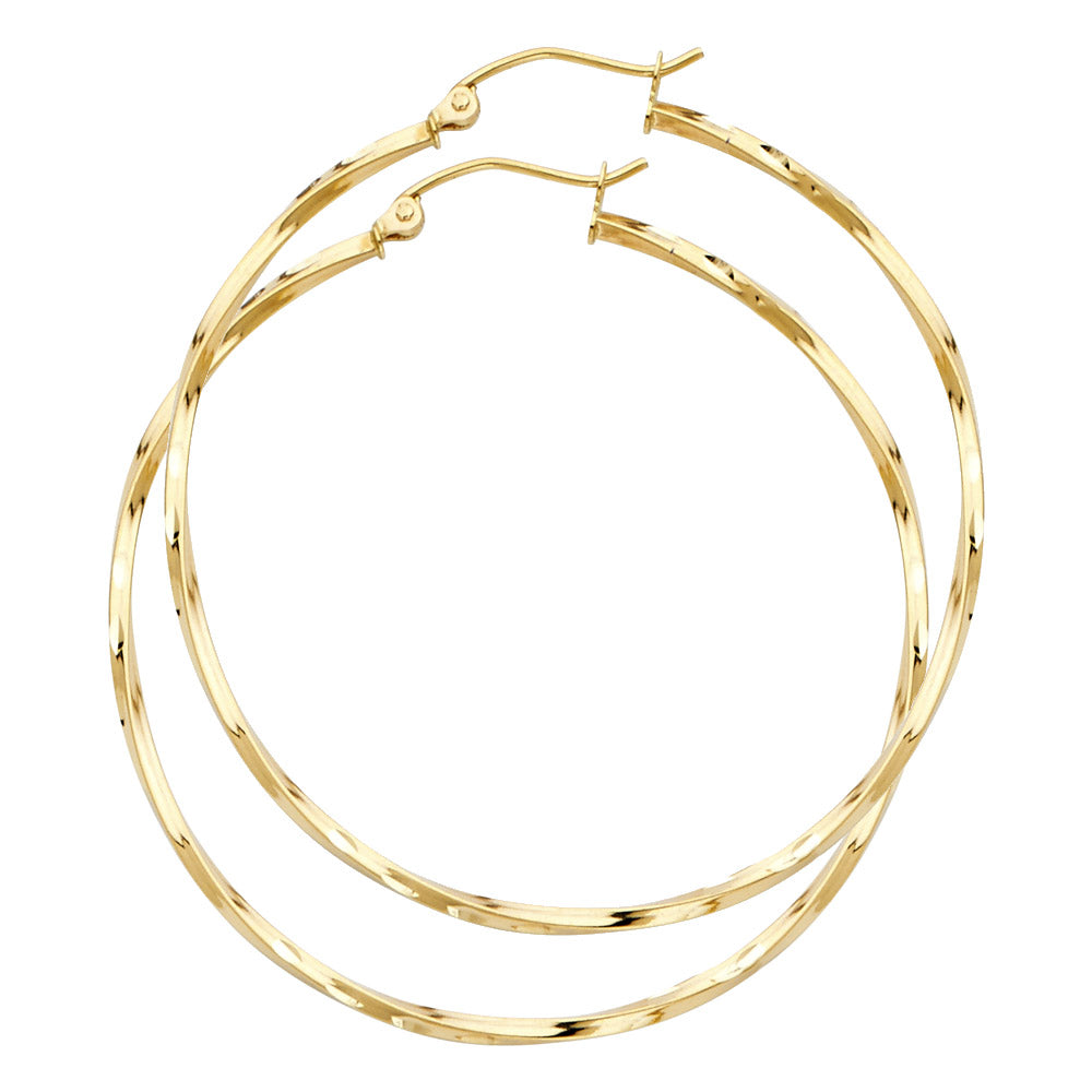 14K Yellow Gold 1.5mm Curled Hoop Earrings (15mm–45mm) - Twisted Elegant Hoops for Women