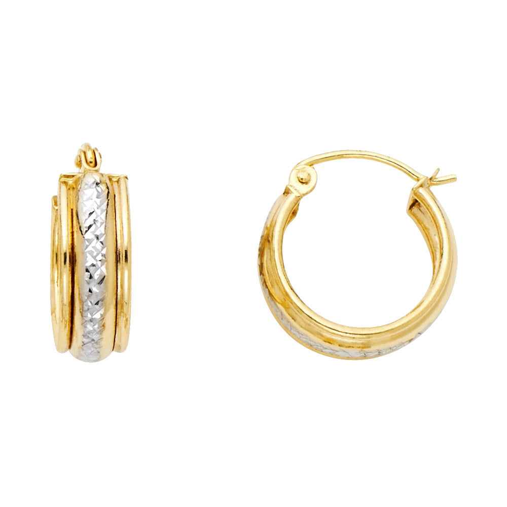 14K Two-Tone Gold DC Stamp Huggies Earrings