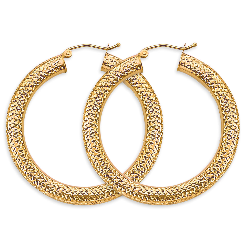 14K Yellow Gold 4.5mm Diamond-Cut Round Tube Hoop Earrings