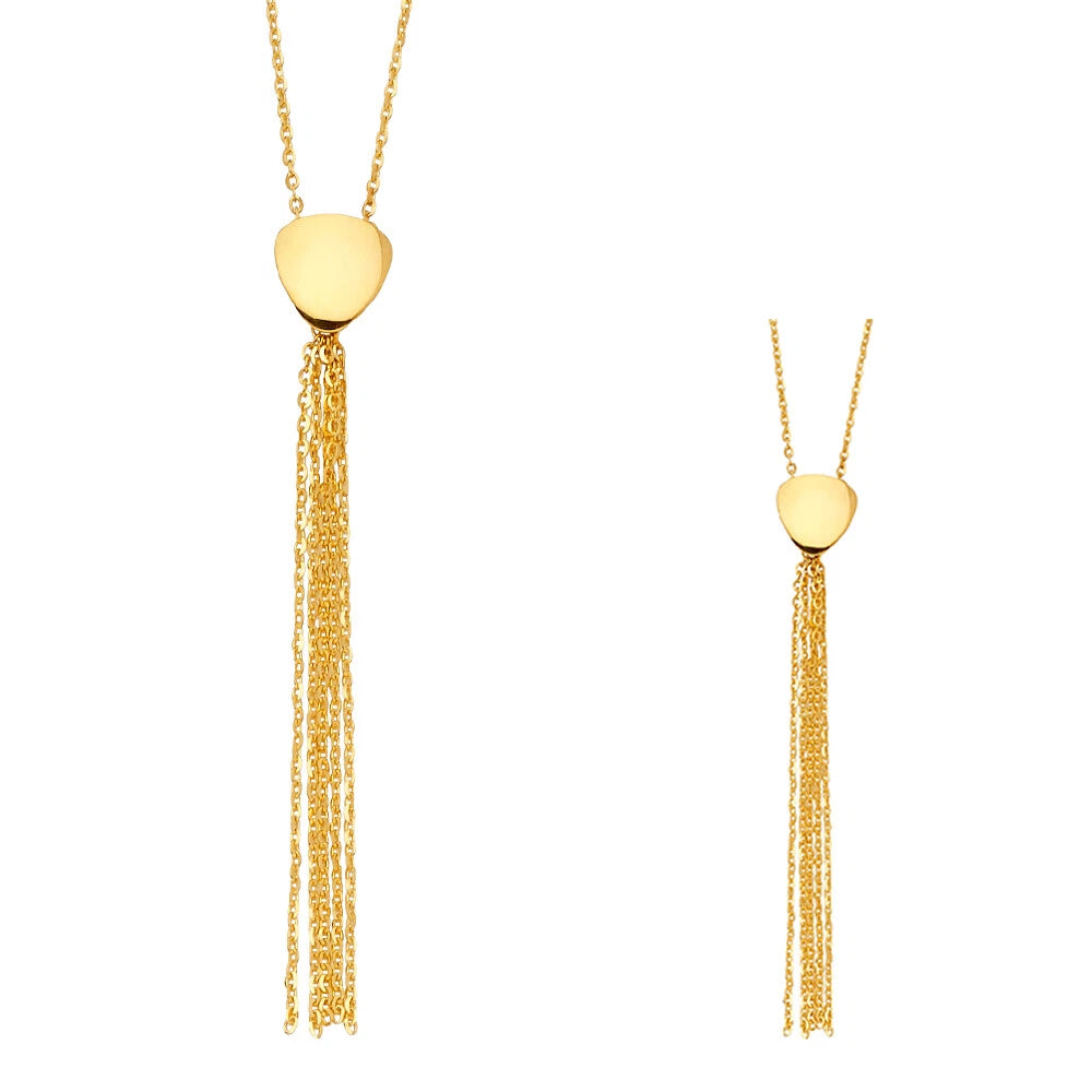 Gold necklace with tassel on a white background available on the TX.ORO website.