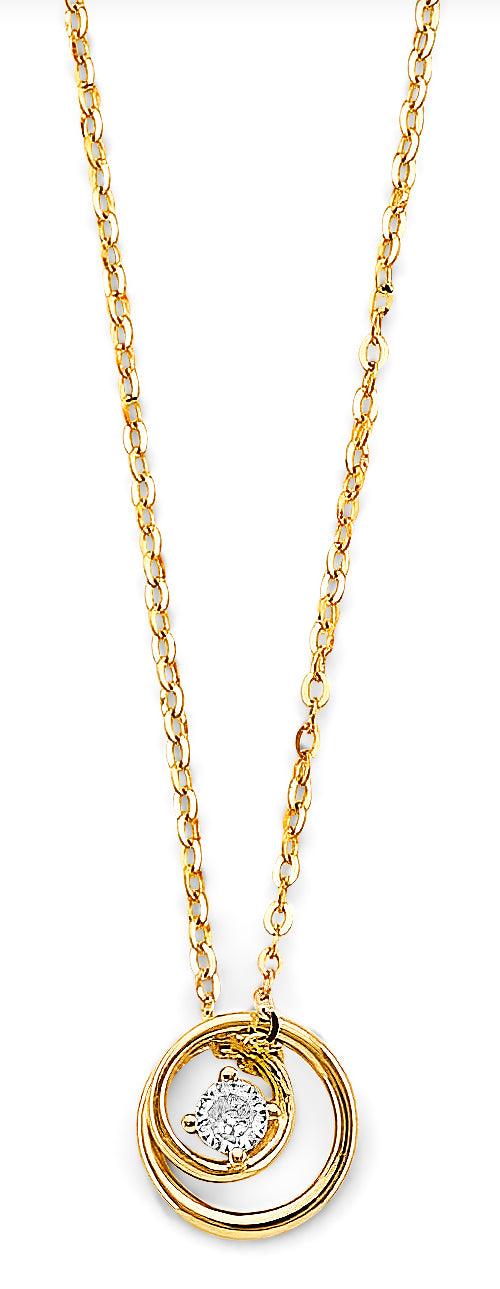 14K Yellow Gold Cubic Zirconia Double Circle Necklace for Women