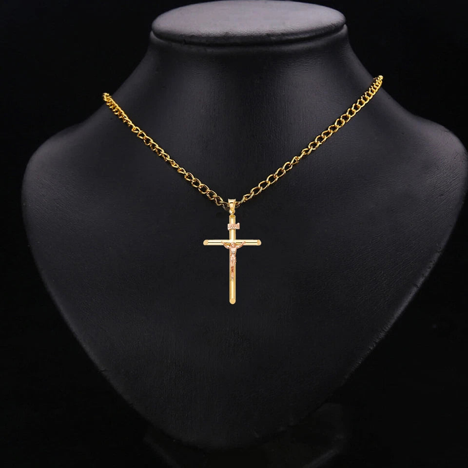 14K Two-Tone Yellow & Rose Gold Crucifix Cross Religious Pendant for Necklace or a Chain