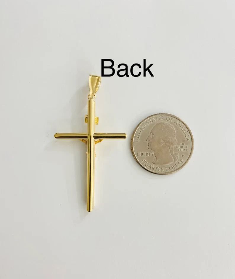14K Real Yellow Gold 2" Jesus Christ Crucifix Cross INRI Pendant