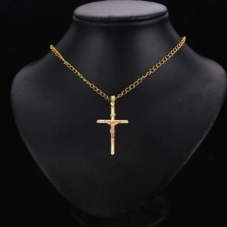 14K Two-Tone Yellow & Rose Gold Crucifix Pendant for Necklace or a Chain - 2.7g
