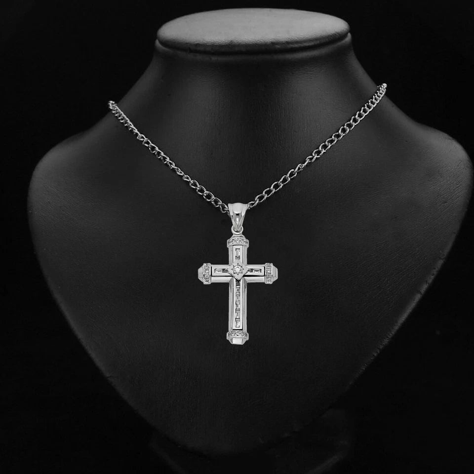 14K White Gold Fancy Religious Crucifix Cross Pendant for Necklace of Chain