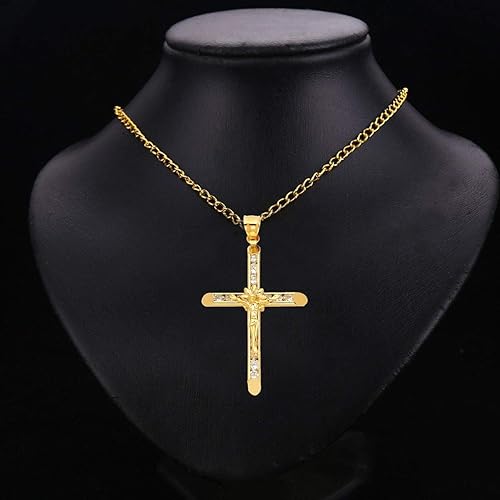 14K Yellow Gold Cubic Zirconia Religious Crucifix Cross Charming Pendant