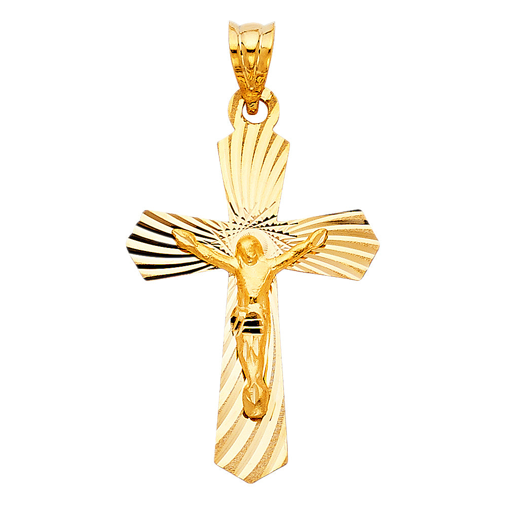 Gold crucifix pendant on a white background
