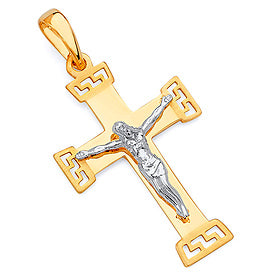 14K Two-Tone Yellow & White Gold Unisex Crucifix Cross Religious Pendant