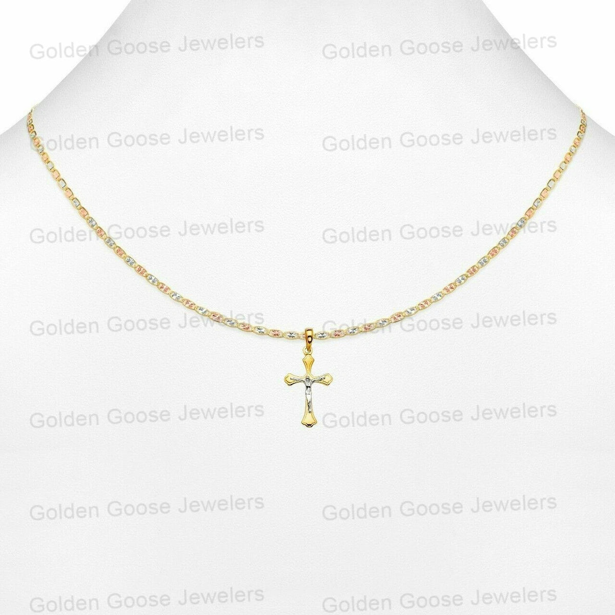 14K Two-Tone Yellow & White Gold Catholic Crucifix Jesus Cross Charm Pendant