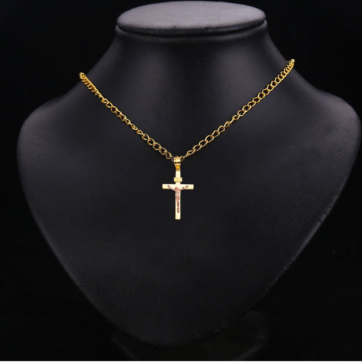 14K Two-Tone Yellow & Rose Gold Catholic Crucifix Cross Pendant with INRI