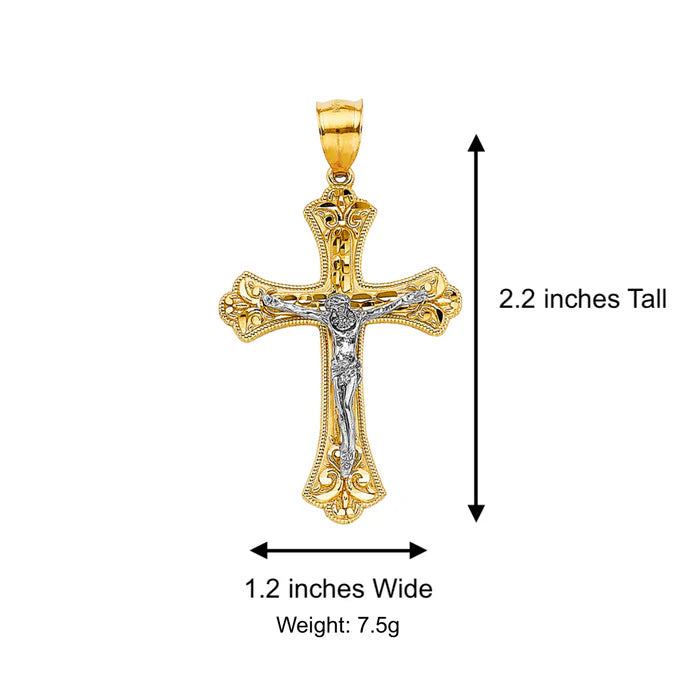 14K Two-Tone Gold Unisex Religious Crucifix Cross Charm Pendant