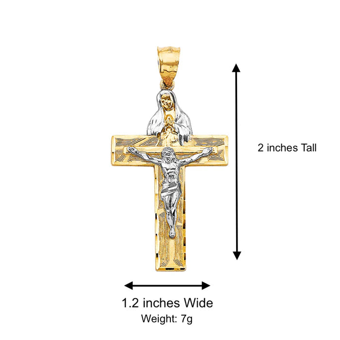 14K Two-Tone Gold Religious Crucifix Cross Pendant for Necklace or Chain