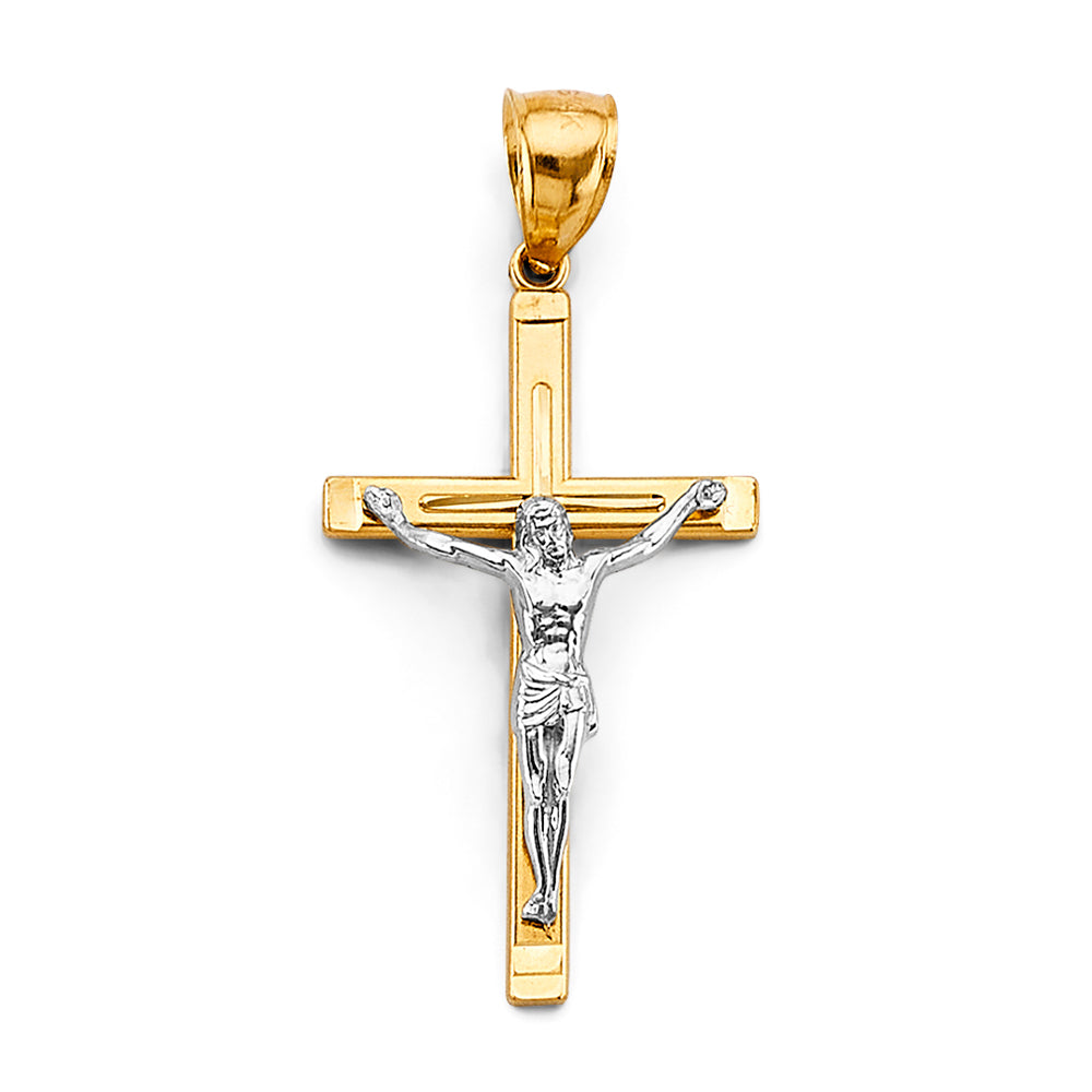 14K Two-Tone Gold Polished Crucifix Cross Charm Pendant for Men & Women