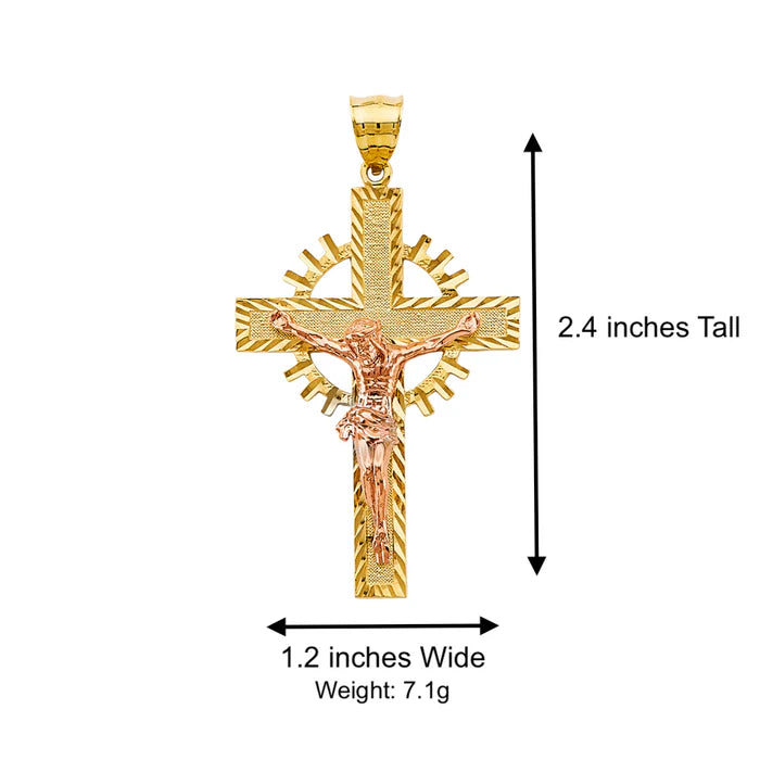 14K Tri-Color Gold Christian Crucifix Cross Charm Religious Pendant
