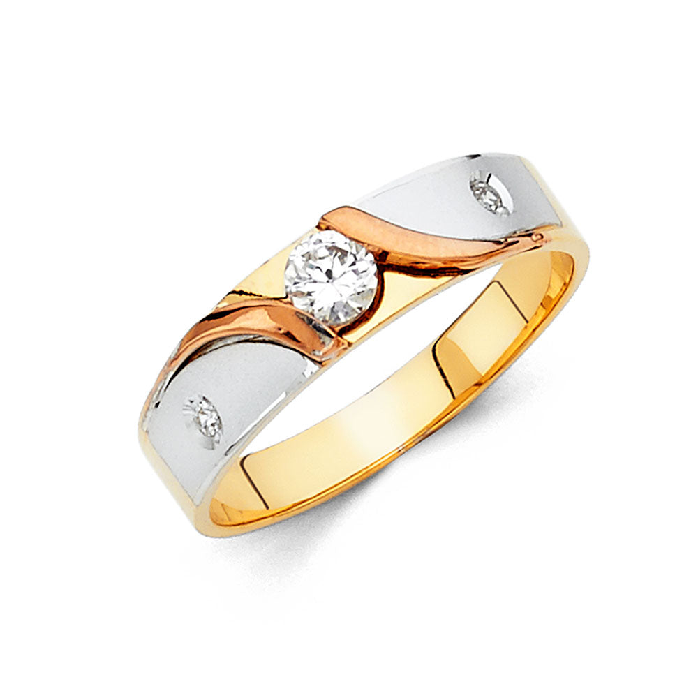 14K Tri-Color Yellow, White & Rose Gold Men’s Cubic Zirconia Wedding Band Ring