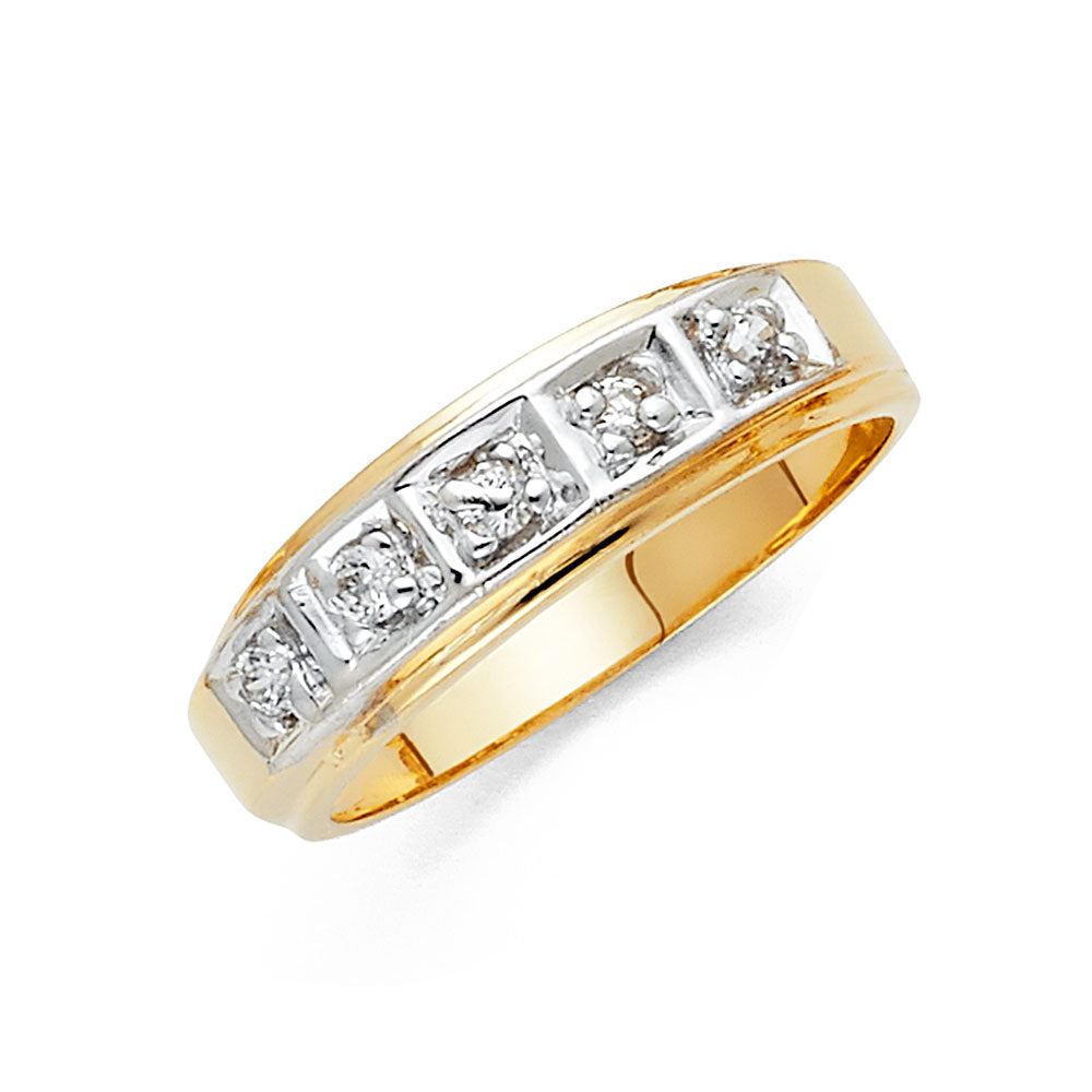 14K Solid Two-Tone Gold Cubic Zirconia Comfort Fit Men’s Wedding Band Ring