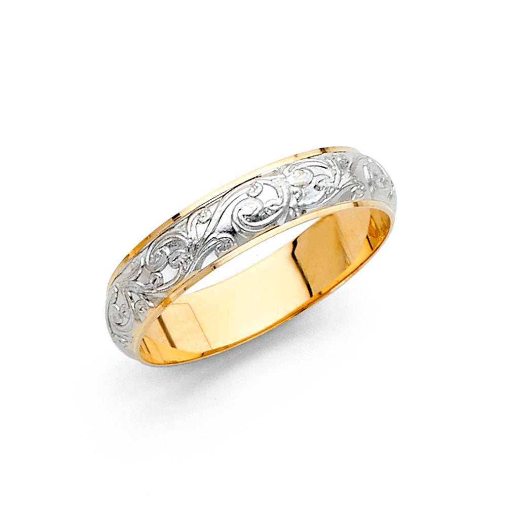 14K Two-Tone Gold 4mm Engrave Dom Women's Wedding Band Ring