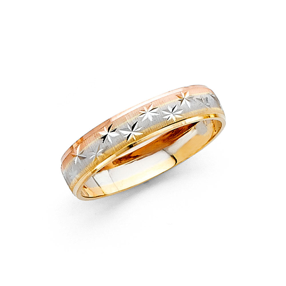 14K Tri-Color Yellow White Rose Gold 4mm Ladies Wedding Band