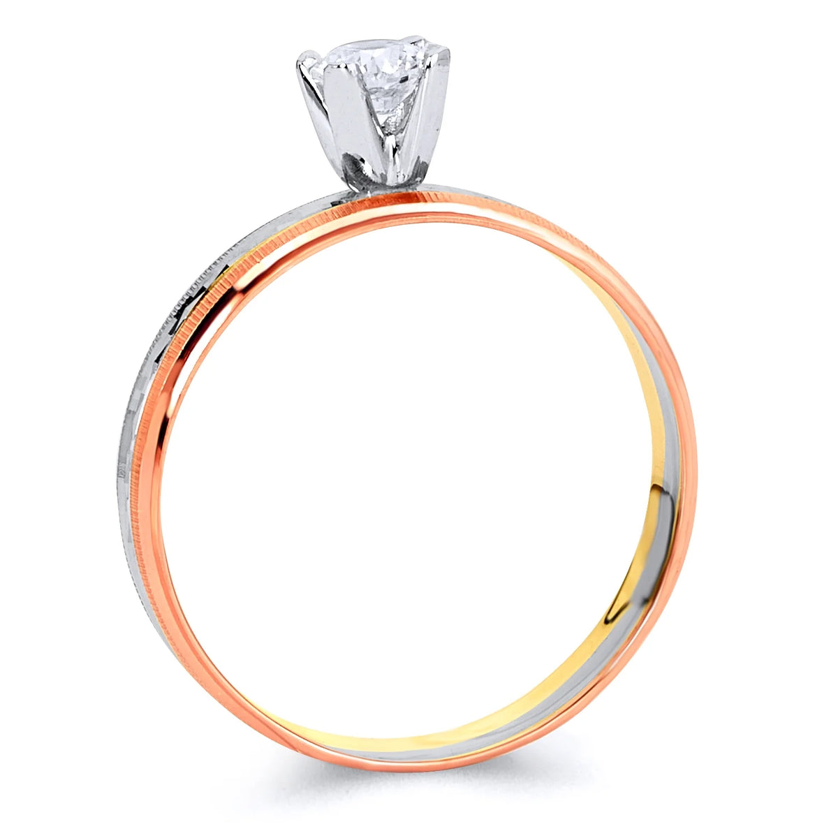 14K Tri-Color Gold 4mm Ladies Wedding Band - Yellow White & Rose Gold Ring
