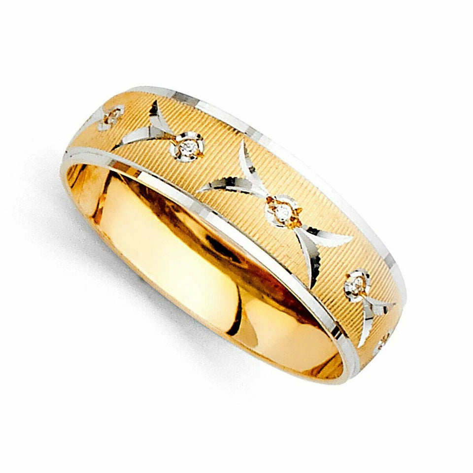 14K Two-Tone Yellow & White Gold Cubic Zirconia Men's Wedding Band Ring