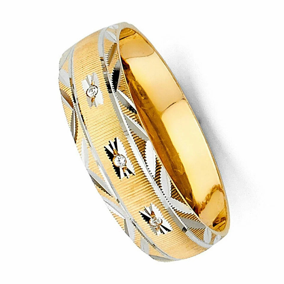 14K Two-Tone Yellow & White Gold Men's Cubic Zirconia Wedding Band
