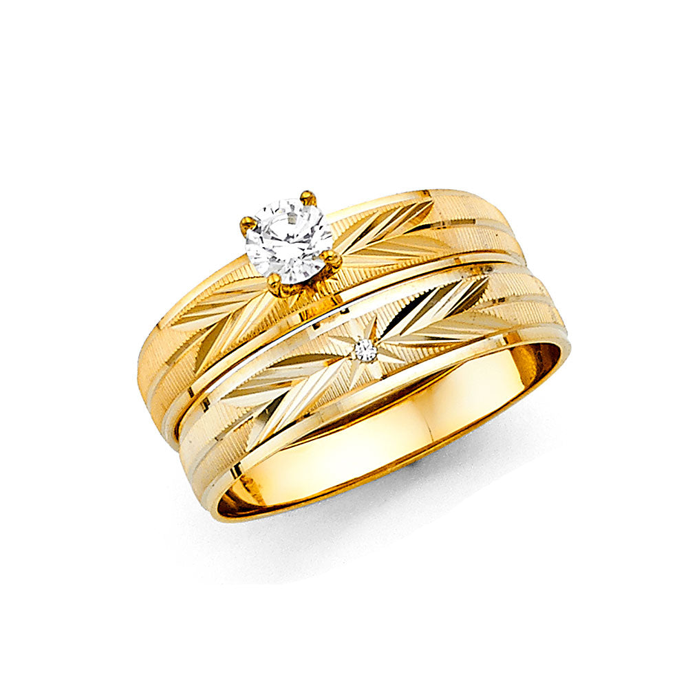 14K Yellow Gold Women’s Cubic Zirconia Diamond-Cut Wedding Band Ring