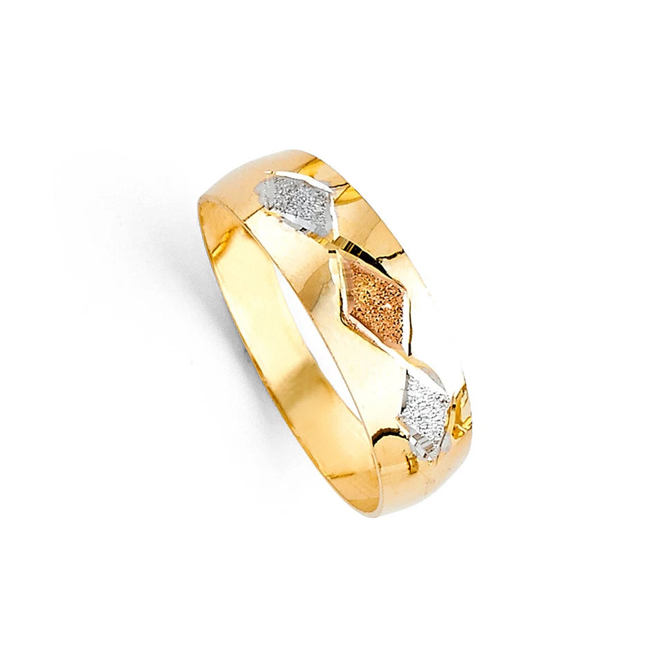 14K Tri-Color Yellow White Rose Gold 6mm Light Tapered Women's Wedding Band Ring