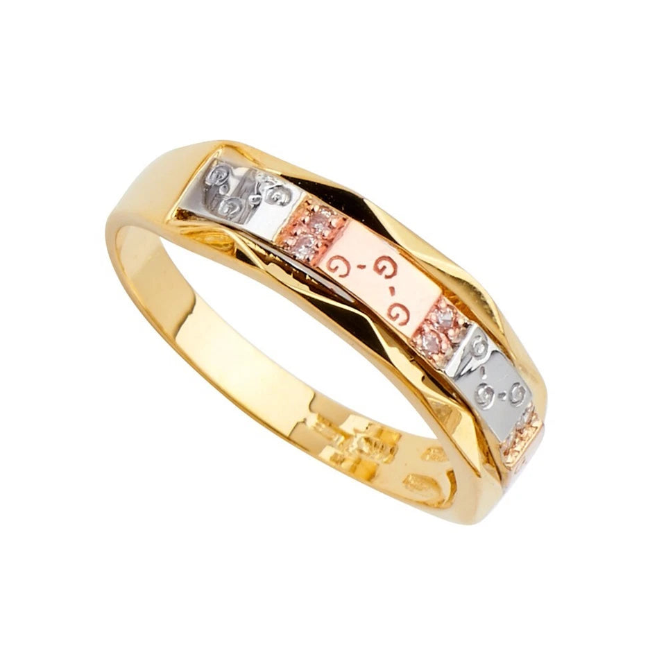 14K Tri-Color Gold Comfort Fit Men's Cubic Zirconia Wedding Band Ring
