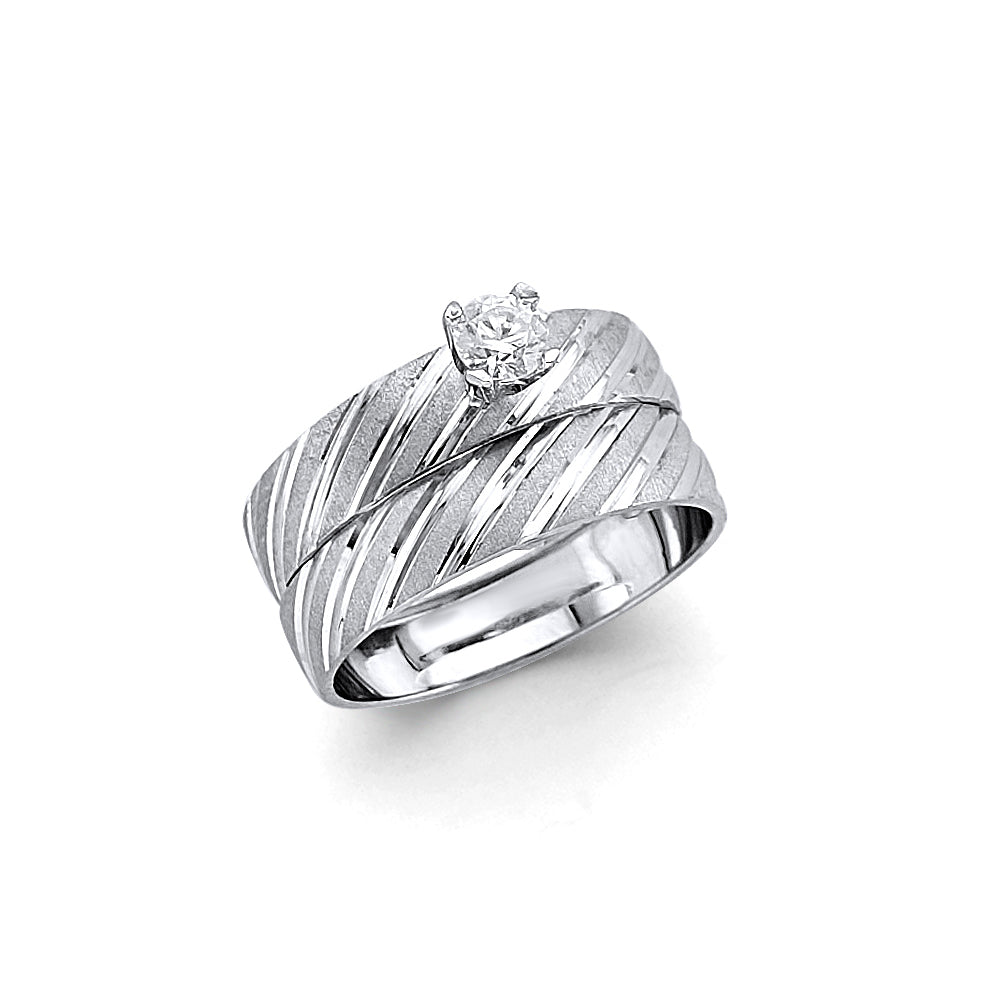 14K White Gold Cubic Zirconia Comfort Fit Women's Engagement Ring