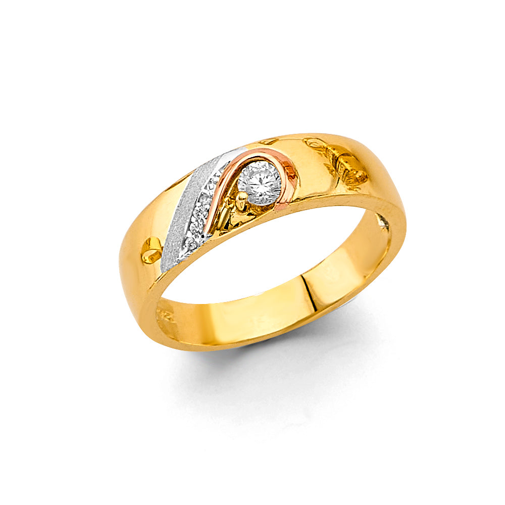 14K Two-Tone Yellow & White Gold Men's Cubic Zirconia Wedding Band Ring