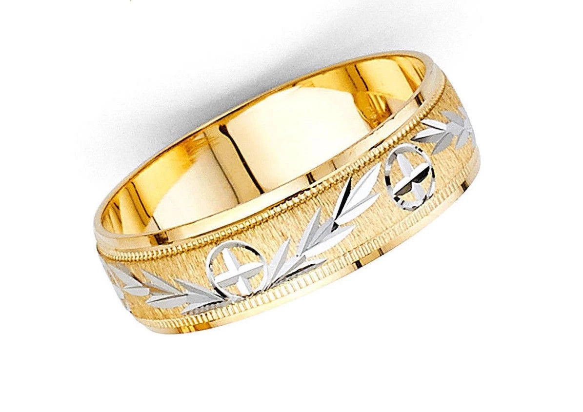 14K Two-Tone Gold 6mm Diamond-Cut Women's Wedding Band Ring - Size 7