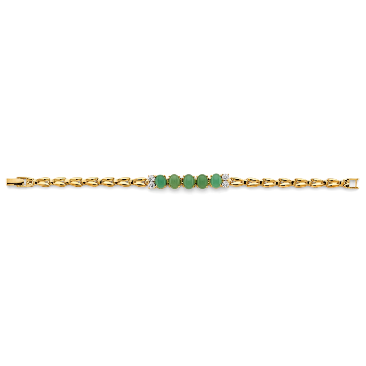 14K Yellow Gold Jade Accent Bracelet - Oval Green Gemstone Fine Jewelry for Women