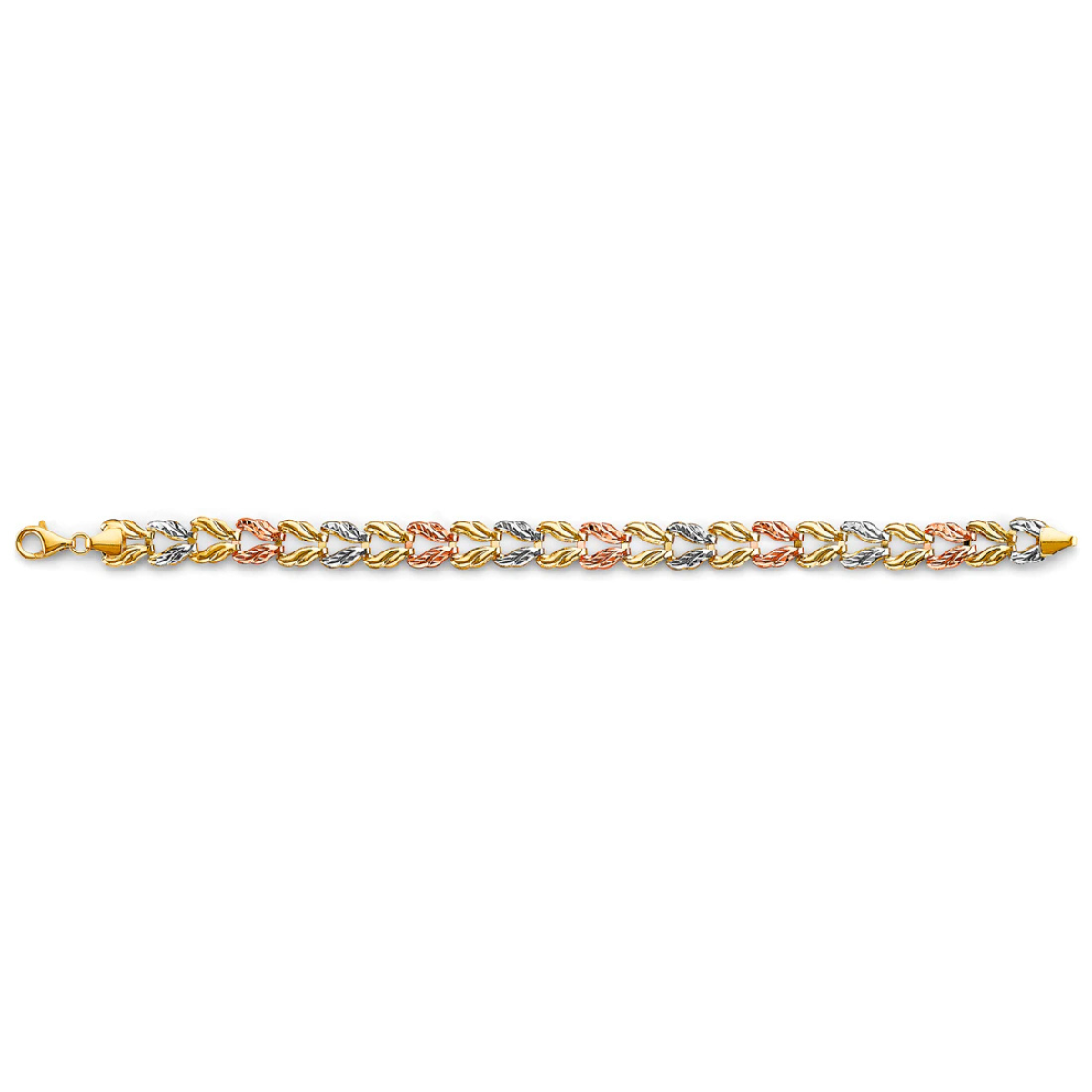 14K Tri-Color Gold Double-Face Graduated Stampato Bracelet - Diamond-Cut Textured Italian Style