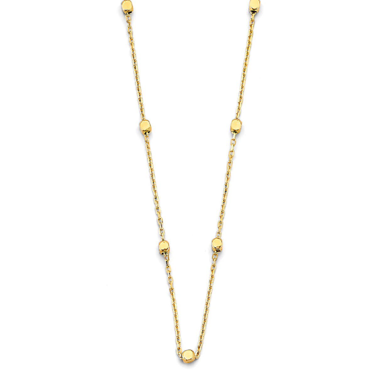 14K Yellow Gold Square Shape Bead Station Necklace for Women