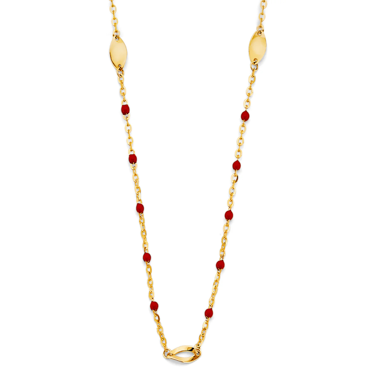 14K Yellow Gold Red Enamel Bead Necklace for Women