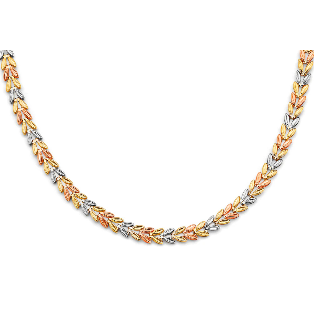 14K Tri-Color Gold Double Face Stampato Necklace - Reversible Textured Modern Design