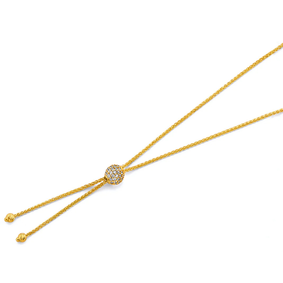 14K Yellow Gold Adjustable CZ Beaded Ball Chain Necklace for Women - 20"